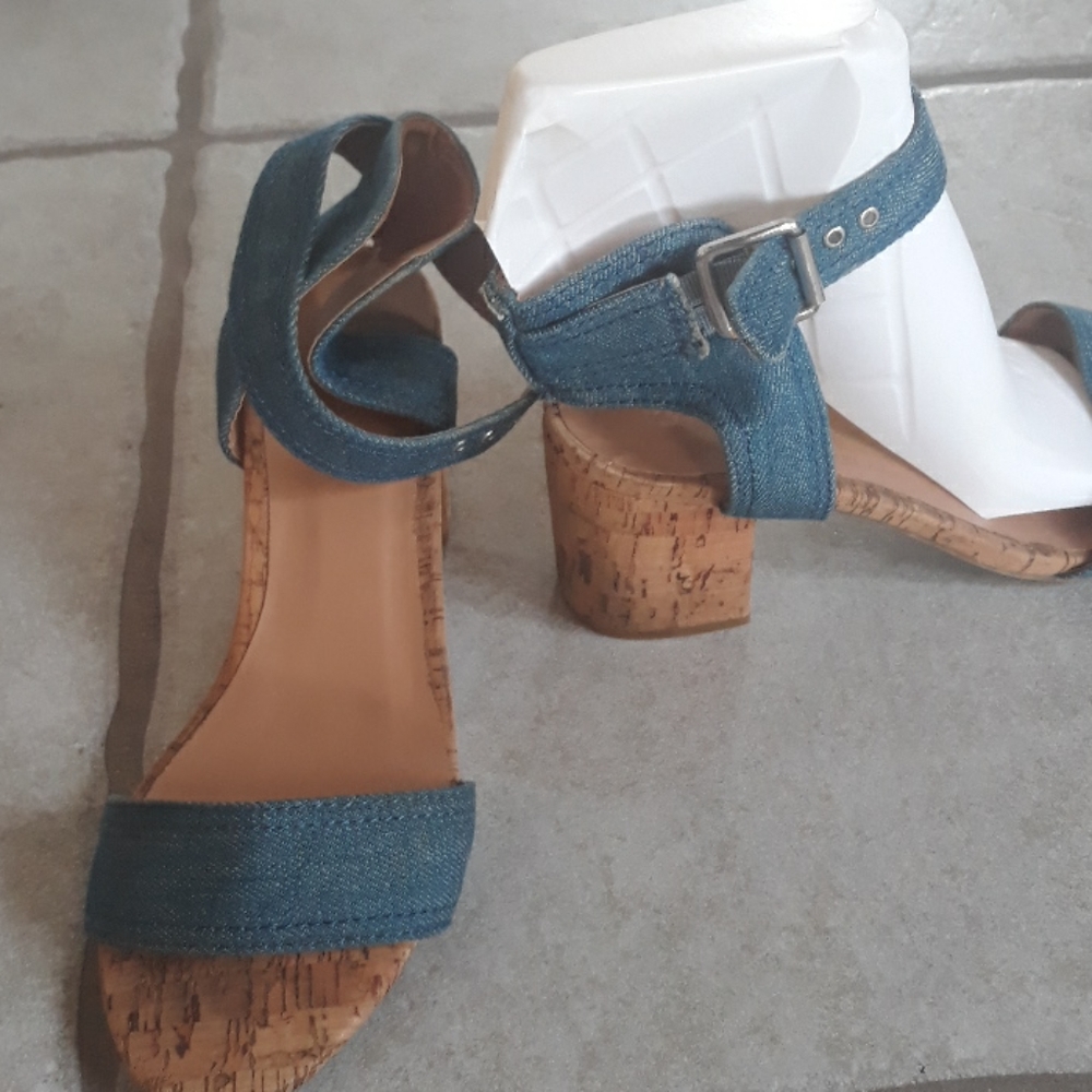 Denim blue cork sandals